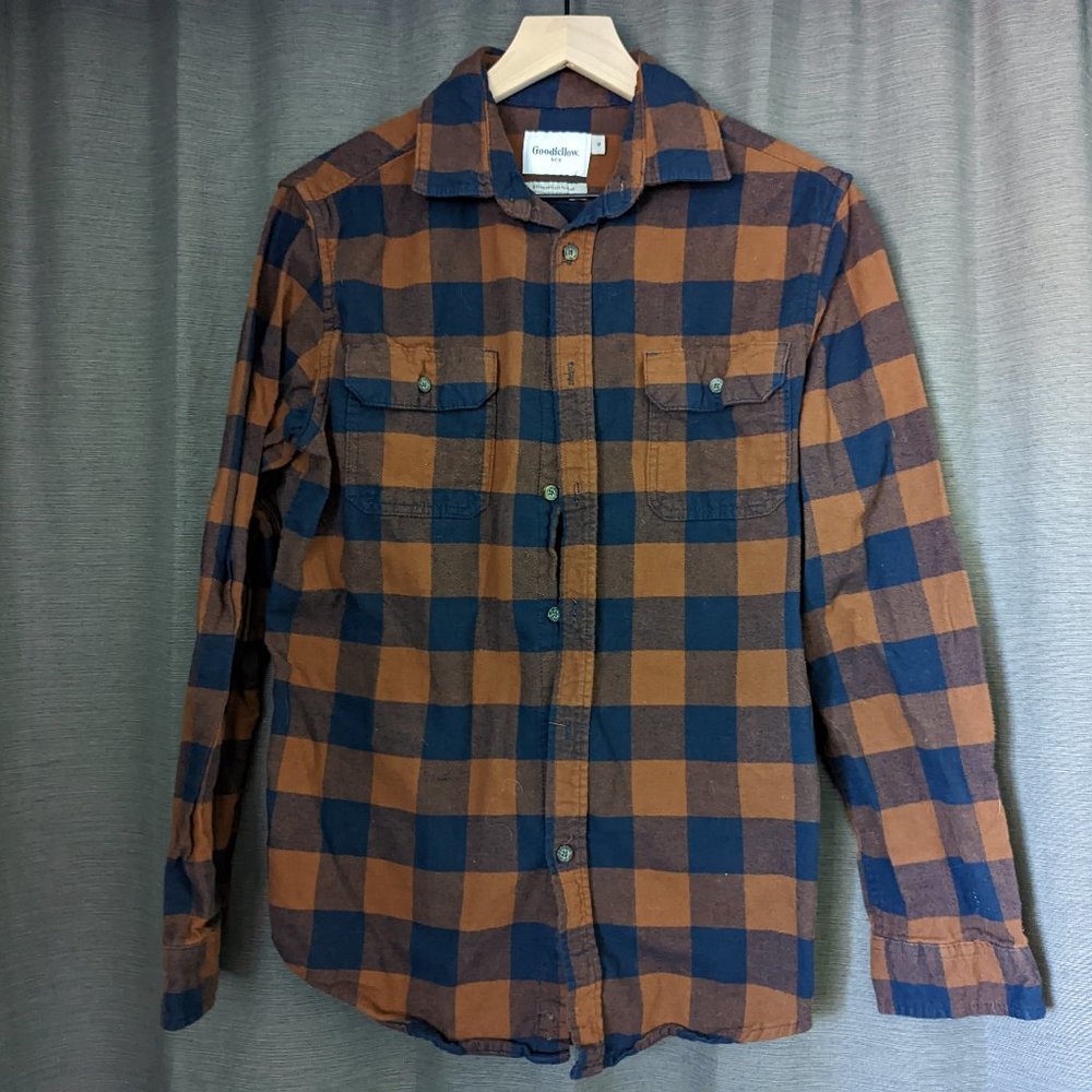 Men's Goodfellow & Co Size M Blue/Brown Buffalo Plaid Cotton Flannel Long-Sleeve